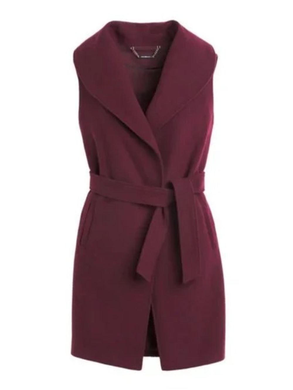White House Black Market Wine Sleeveless Belted Coat Vest